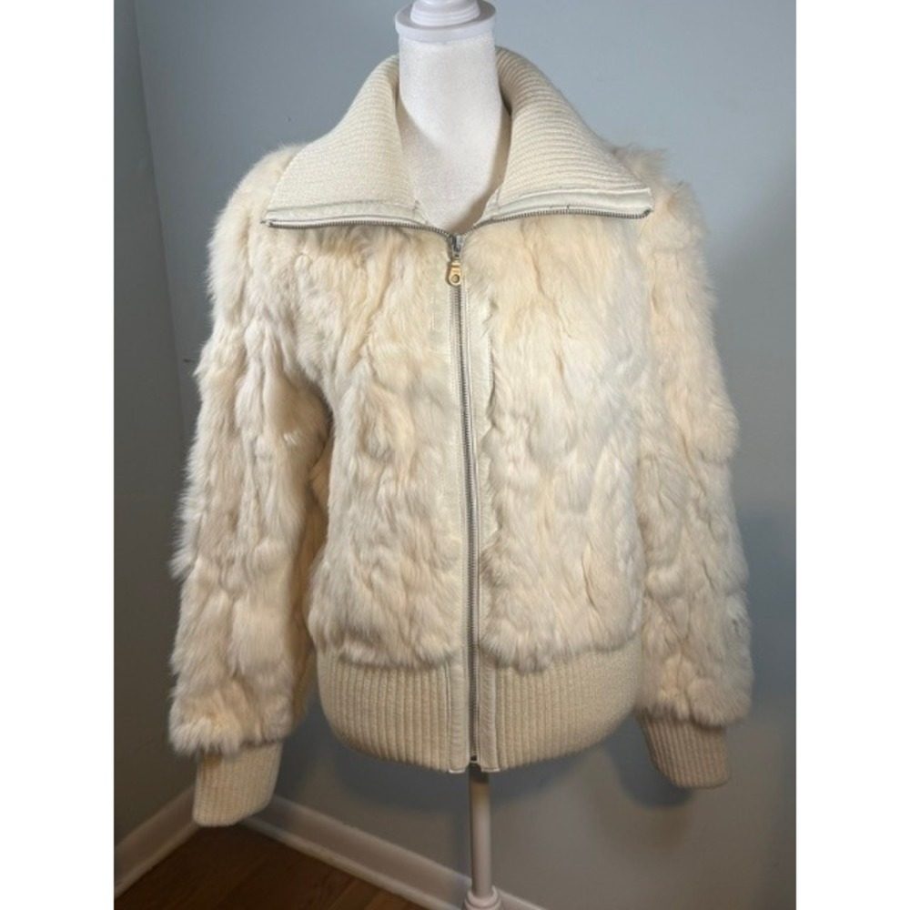 Vintage Wilsons Leather Maxima Genuine Fur Bomber Jacket L Cream Ivory Y2K Knit